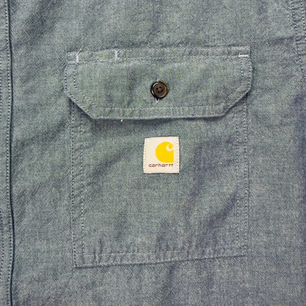 Carhartt Mens 2XL Tall Blue Loose Fit Short Sleeve Chambray Shirt TW4369-M